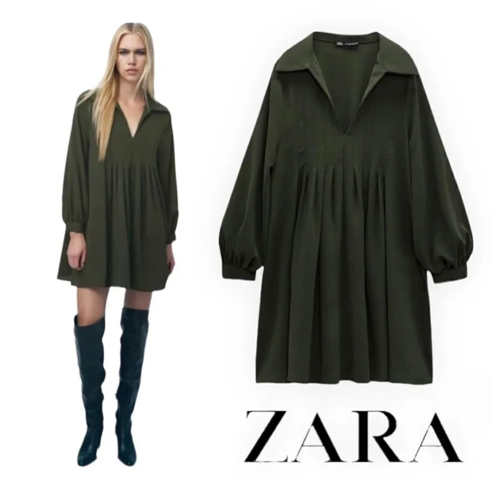 ZARA | Dark Khaki | BOX PLEAT MINI DRESS